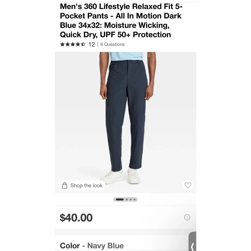 All In Motion Mens 360 Lifestyle Relaxed Fit 5-Pocket Pants Navy Blue 34x32